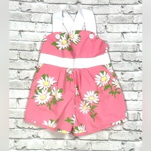 TBBC Beaufort Bonnet Baby Girl Romper 12-18M Pink Daisy Floral Bubble Spring